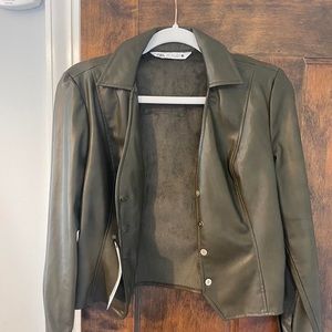 Green Zara Cropped Faux Leather Jacket/Shirt (BRAND NEW WITH TAGS)